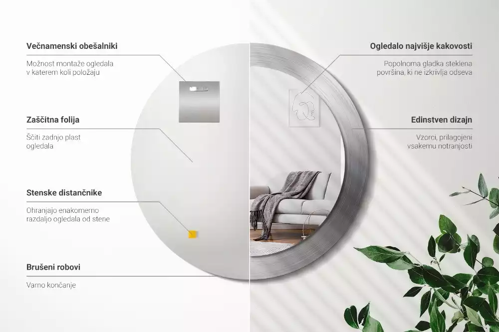 Lustro ścienne dekoracyjne o okrągłym kształcie w imitacji metalu