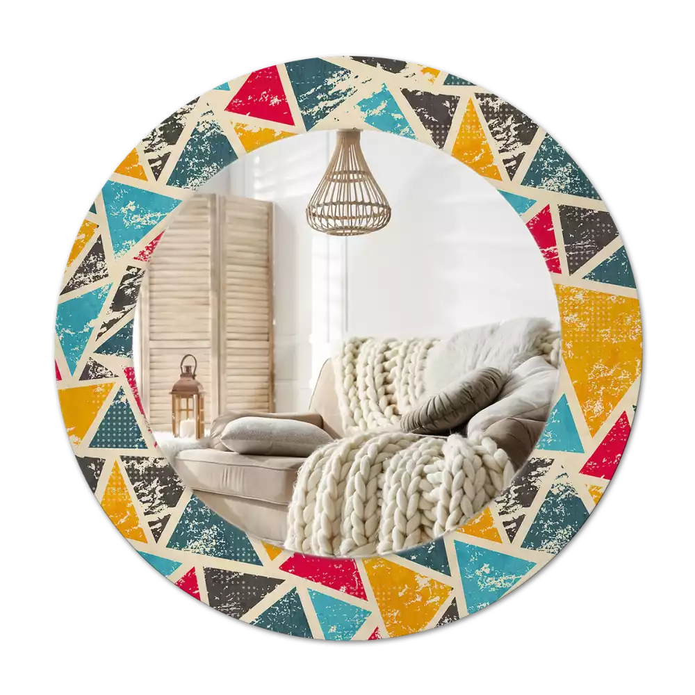 Lustro z okrągłą ramą i nadrukiem w stylu retro z motywem kompozycji