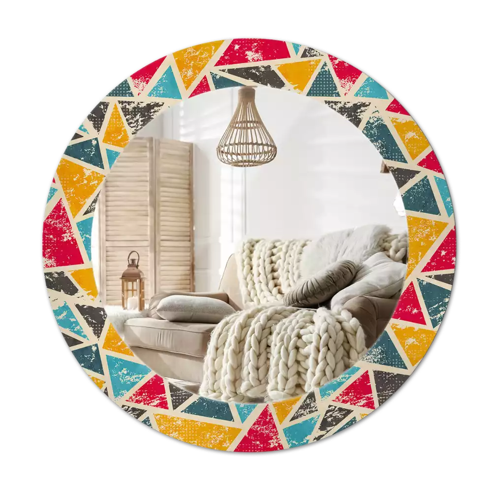 Lustro z okrągłą ramą i nadrukiem w stylu retro z motywem kompozycji