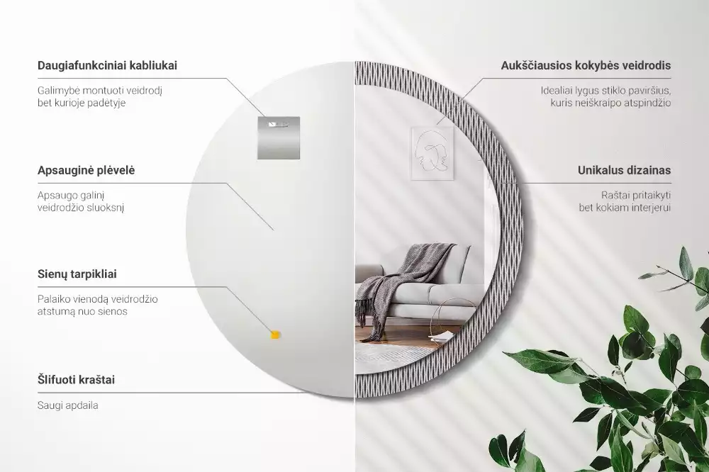 Lustro z drukowaną ramką o geometrycznym wzorze kropek