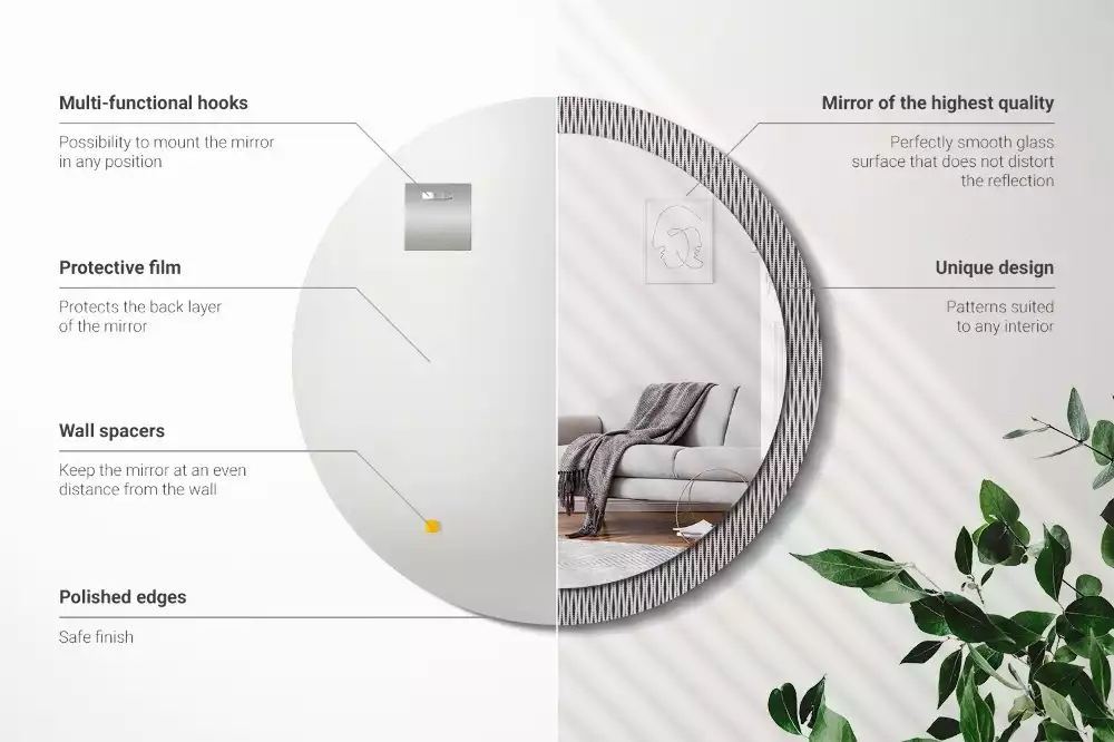 Lustro z drukowaną ramką o geometrycznym wzorze kropek