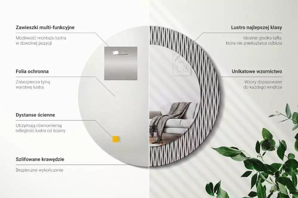 Lustro z drukowaną ramką o geometrycznym wzorze kropek