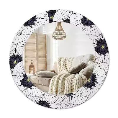 Lustro ścienne dekoracyjne w kształcie okręgu z motywem kwiatowej kompozycji