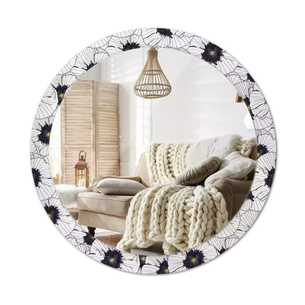 Lustro ścienne dekoracyjne w kształcie okręgu z motywem kwiatowej kompozycji