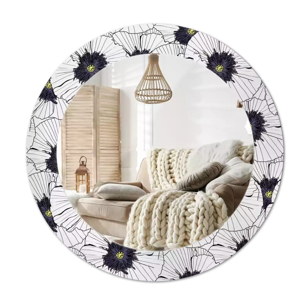 Lustro ścienne dekoracyjne w kształcie okręgu z motywem kwiatowej kompozycji