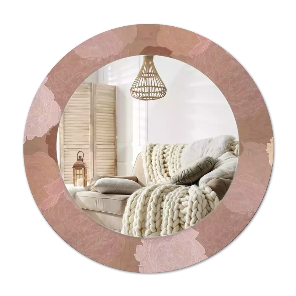 Lustro w ramie z nadrukiem w kształcie koła z motywem róż