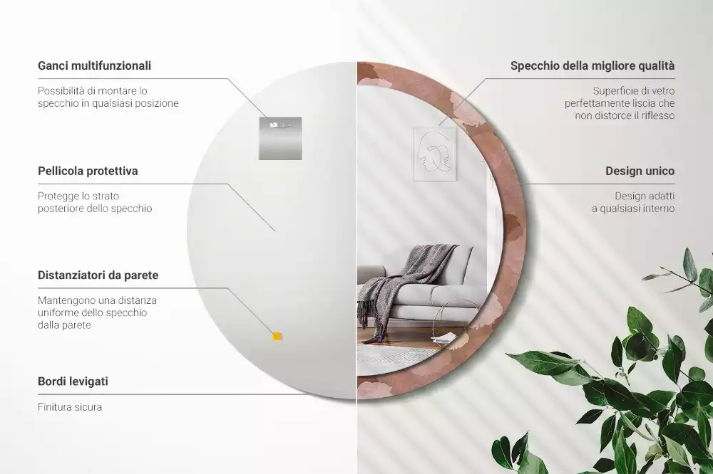 Lustro w ramie z nadrukiem w kształcie koła z motywem róż