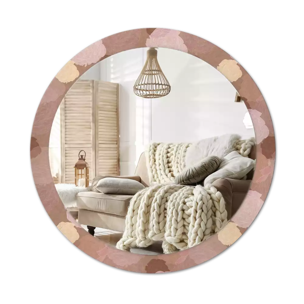 Lustro w ramie z nadrukiem w kształcie koła z motywem róż