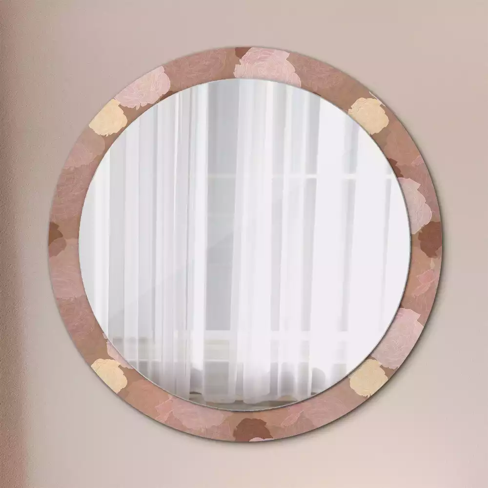 Lustro w ramie z nadrukiem w kształcie koła z motywem róż