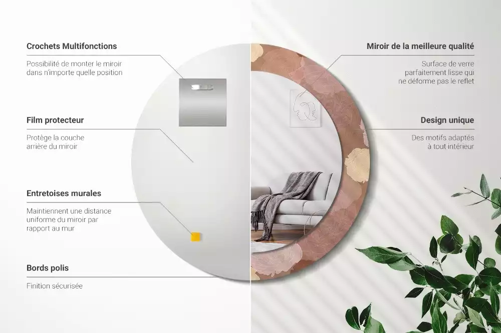 Lustro w ramie z nadrukiem w kształcie koła z motywem róż