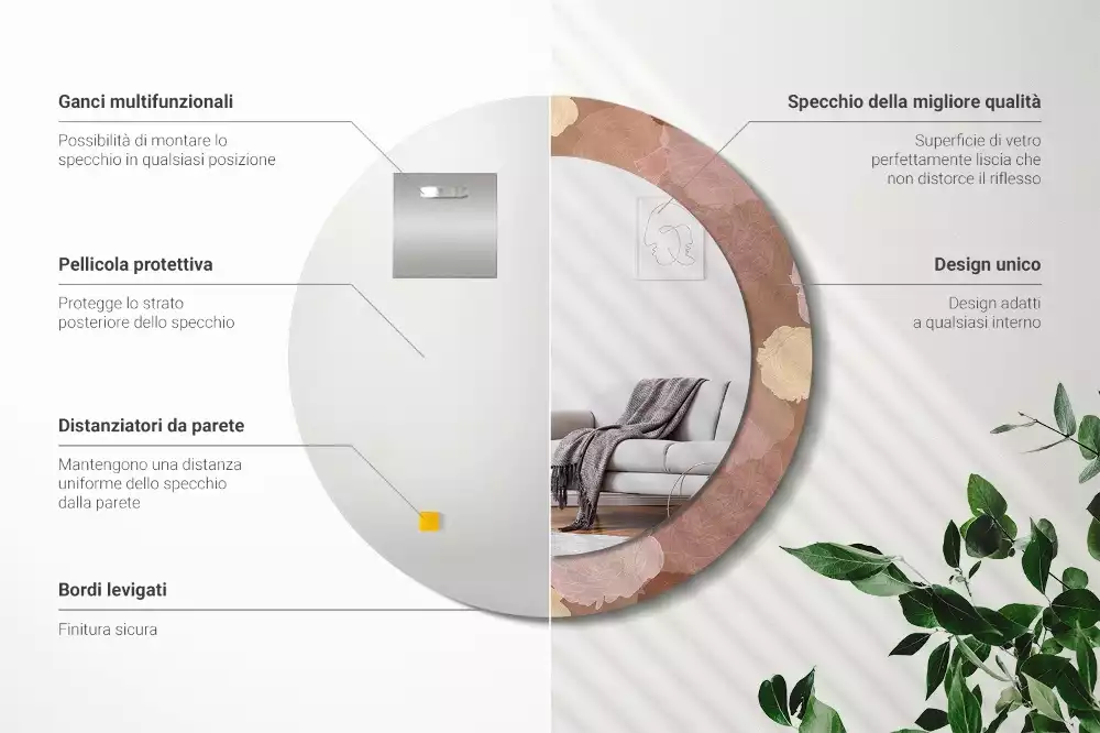 Lustro w ramie z nadrukiem w kształcie koła z motywem róż