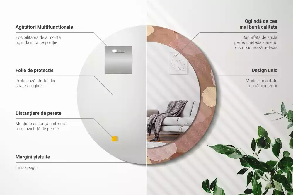 Lustro w ramie z nadrukiem w kształcie koła z motywem róż