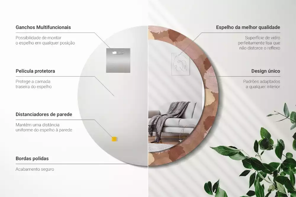 Lustro w ramie z nadrukiem w kształcie koła z motywem róż