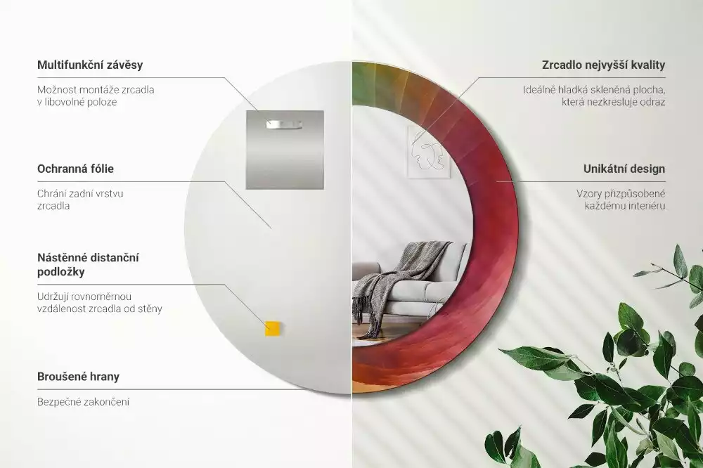 Lustro okrągłe z drukowaną ramką w palecie barw