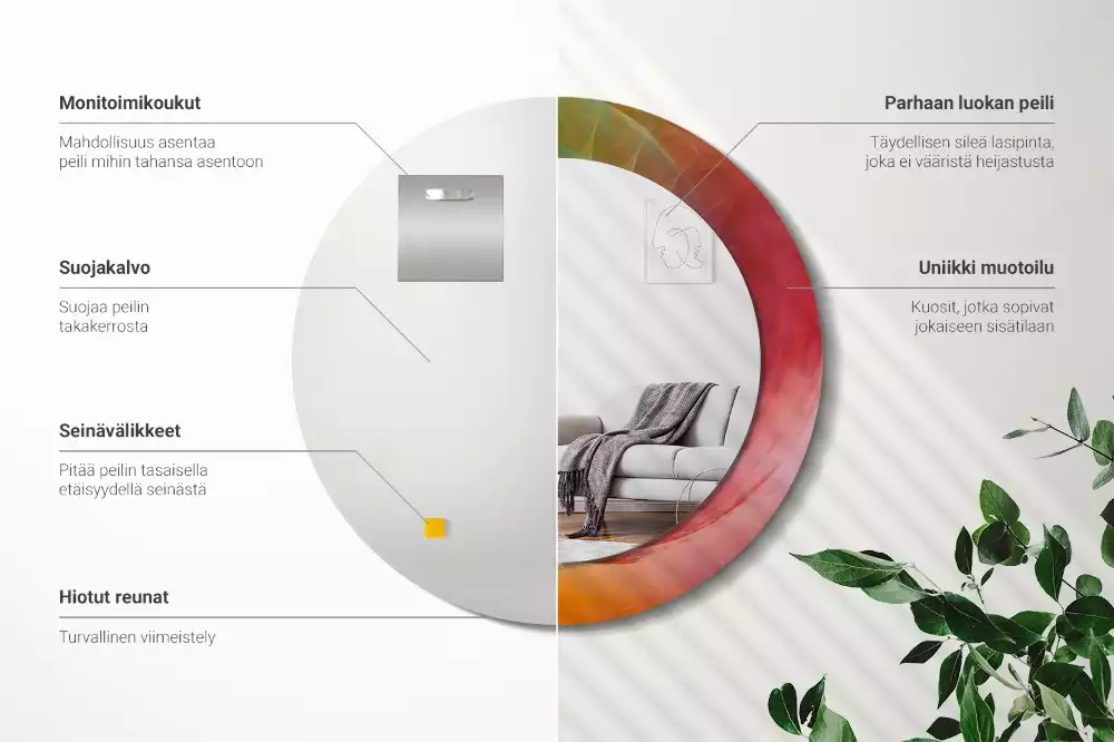 Lustro okrągłe z drukowaną ramką w palecie barw