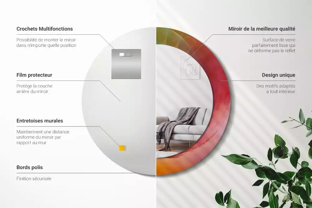 Lustro okrągłe z drukowaną ramką w palecie barw