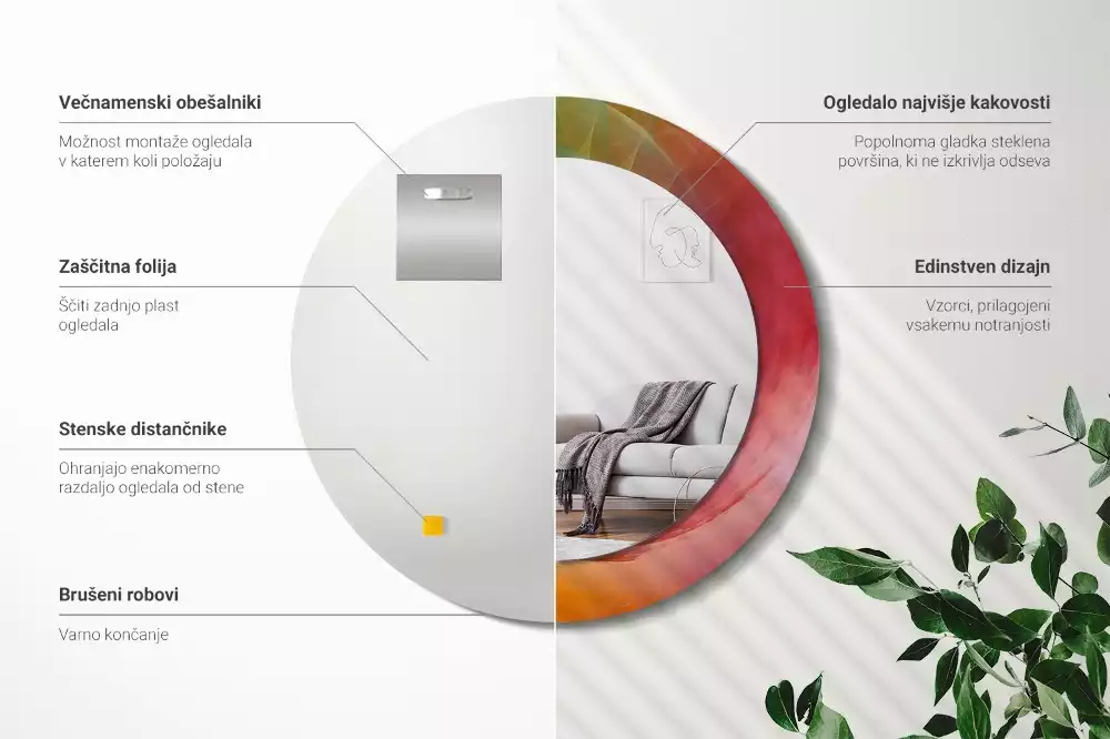 Lustro okrągłe z drukowaną ramką w palecie barw