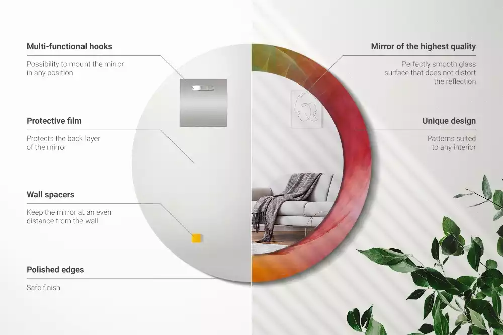 Lustro okrągłe z drukowaną ramką w palecie barw