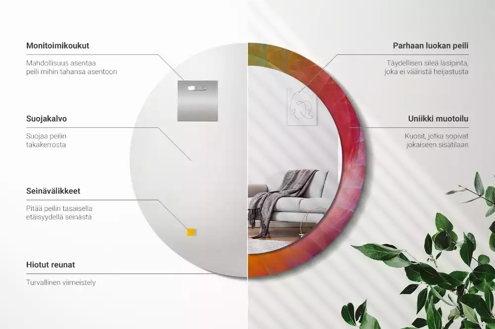 Lustro okrągłe z drukowaną ramką w palecie barw