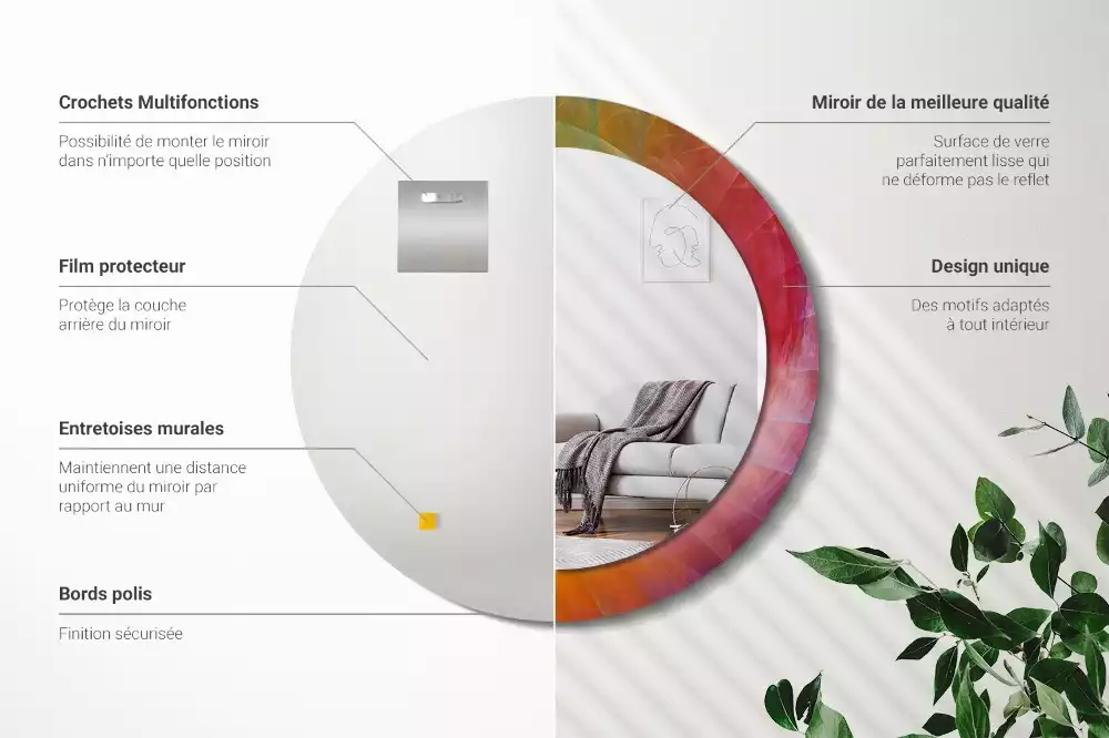 Lustro okrągłe z drukowaną ramką w palecie barw