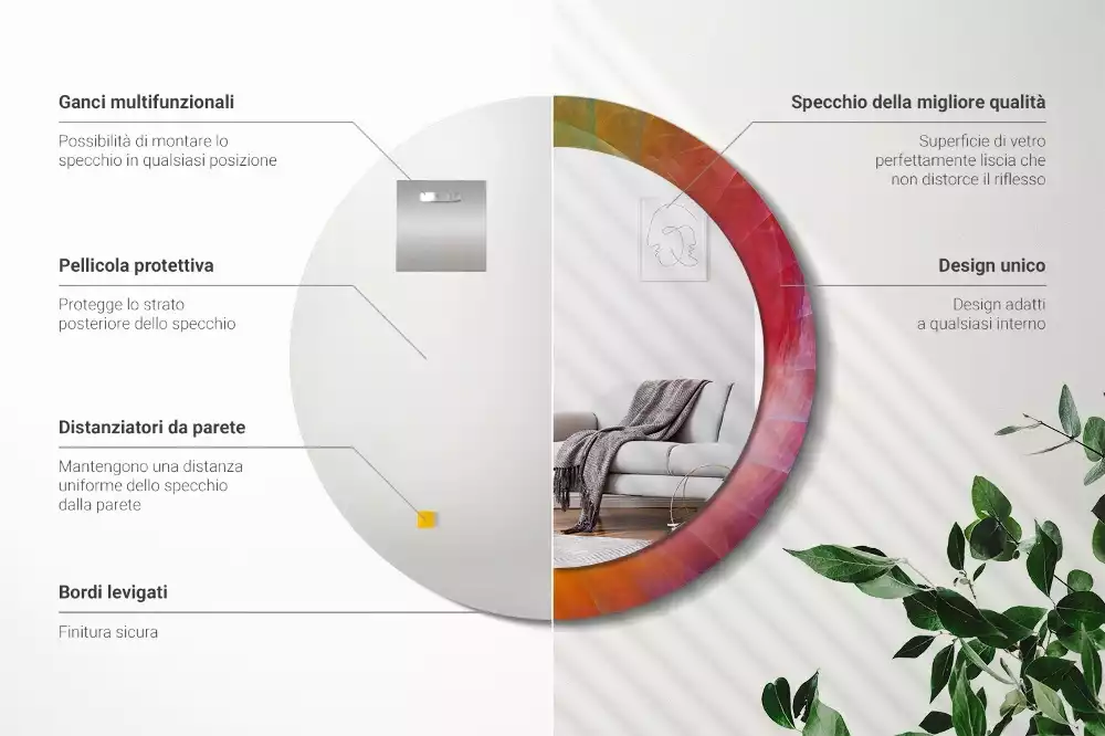 Lustro okrągłe z drukowaną ramką w palecie barw