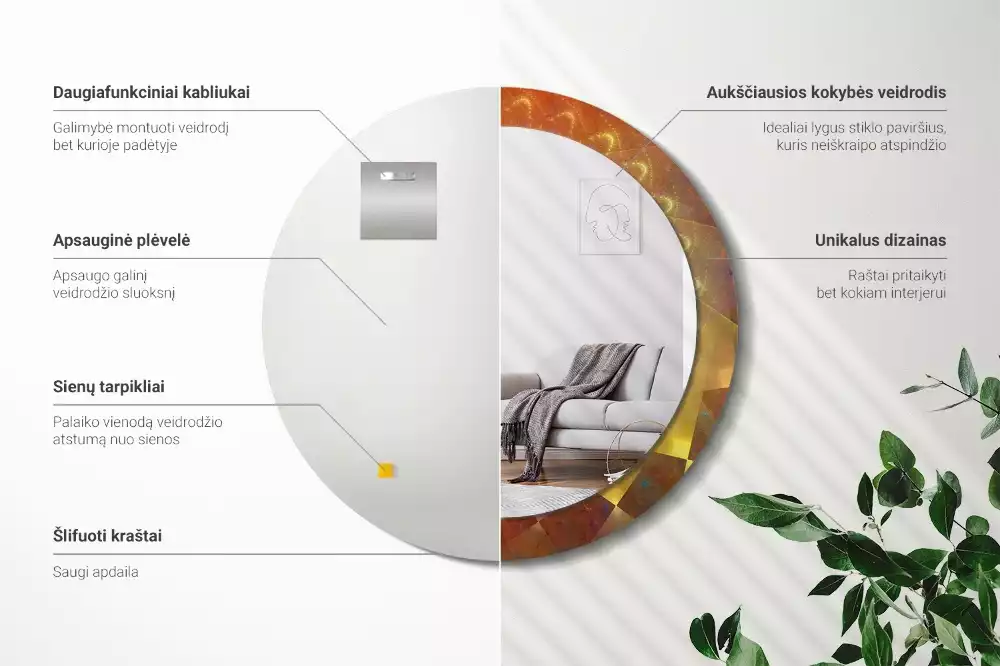 Lustro ścienne dekoracyjne o okrągłym kształcie z motywem spiralnej abstrakcji