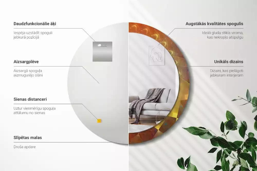 Lustro ścienne dekoracyjne o okrągłym kształcie z motywem spiralnej abstrakcji