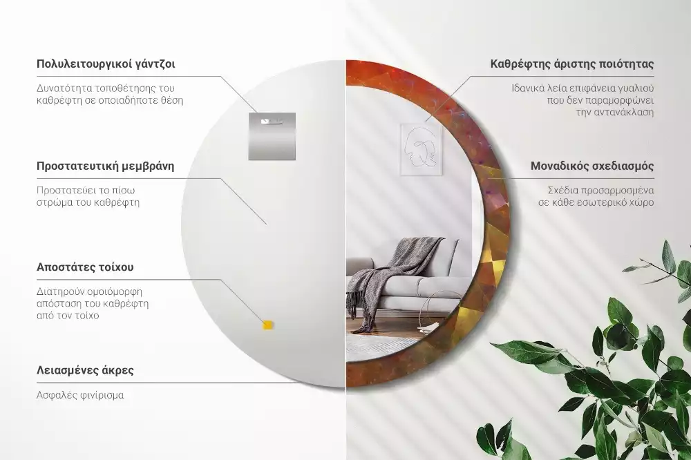 Lustro ścienne dekoracyjne o okrągłym kształcie z motywem spiralnej abstrakcji