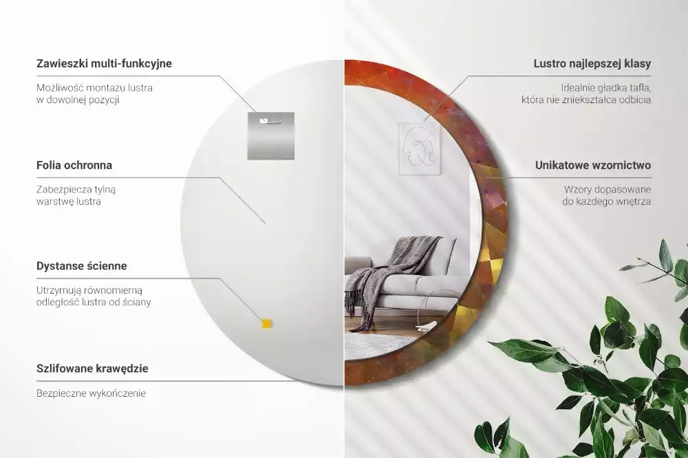 Lustro ścienne dekoracyjne o okrągłym kształcie z motywem spiralnej abstrakcji