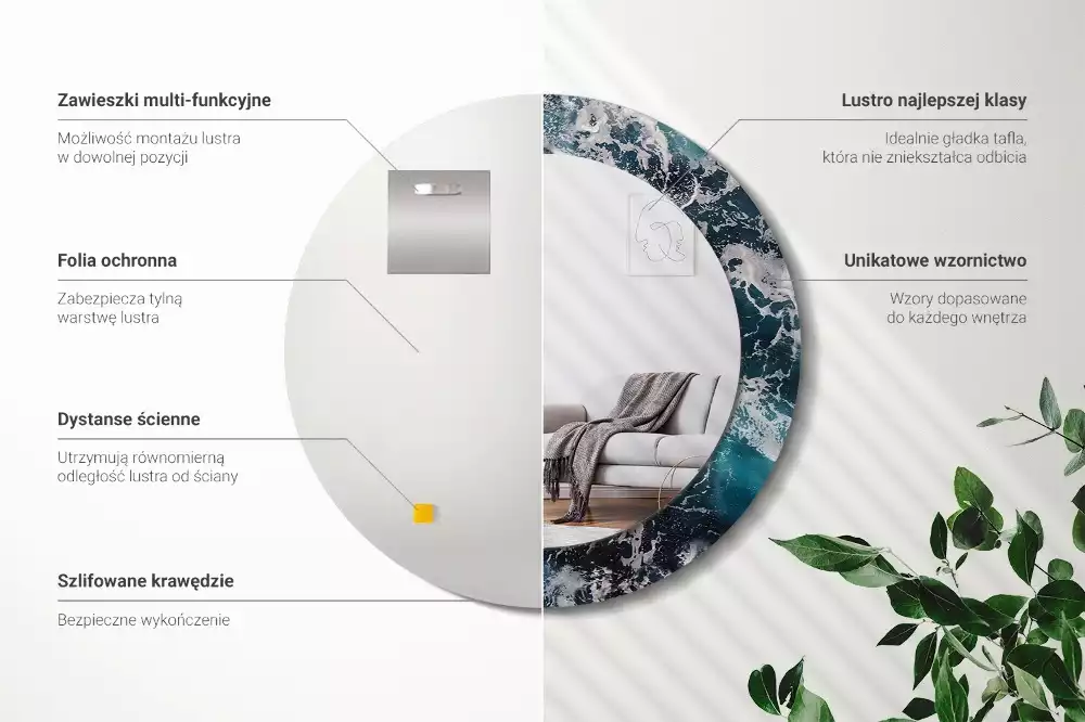 Lustro ścienne dekoracyjne o motywie burzliwego morza