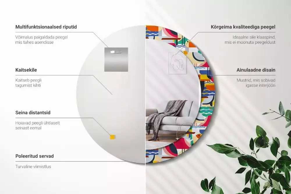 Lustro z drukowaną ramką o geometrycznym wzorze z tropikalnymi ptakami