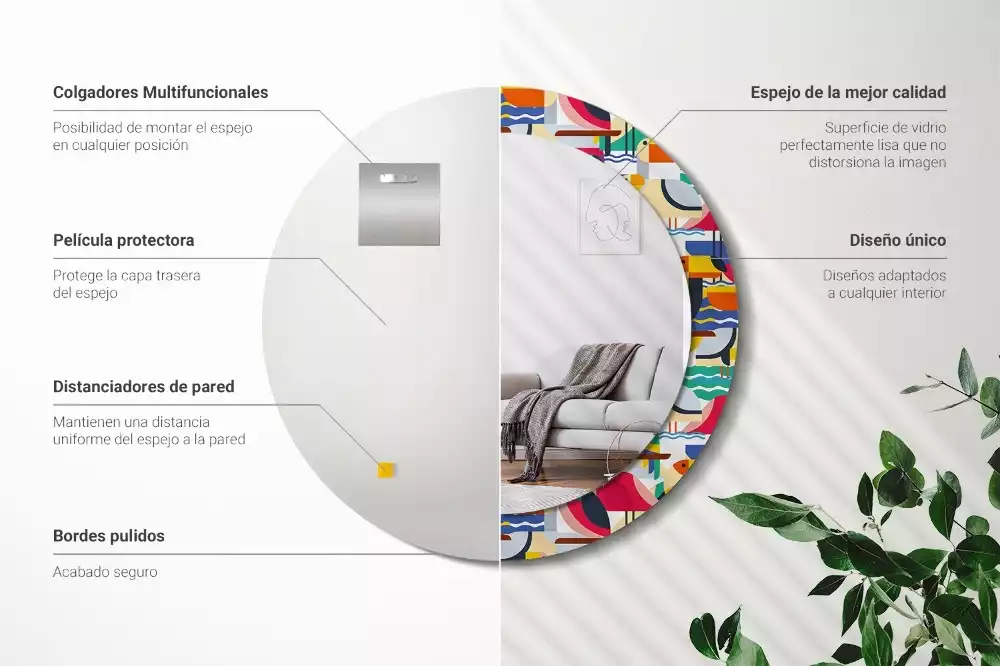 Lustro z drukowaną ramką o geometrycznym wzorze z tropikalnymi ptakami