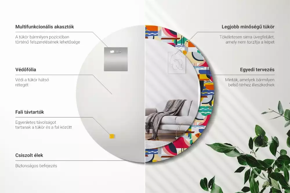 Lustro z drukowaną ramką o geometrycznym wzorze z tropikalnymi ptakami