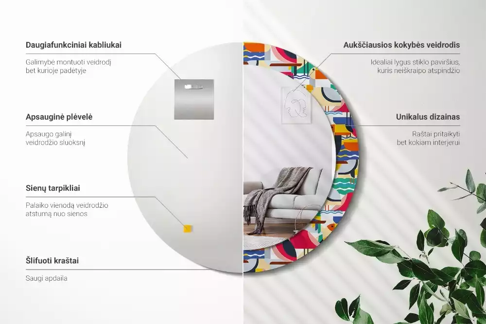 Lustro z drukowaną ramką o geometrycznym wzorze z tropikalnymi ptakami