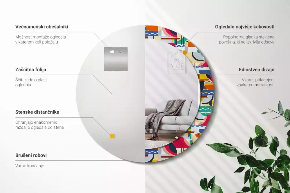 Lustro z drukowaną ramką o geometrycznym wzorze z tropikalnymi ptakami