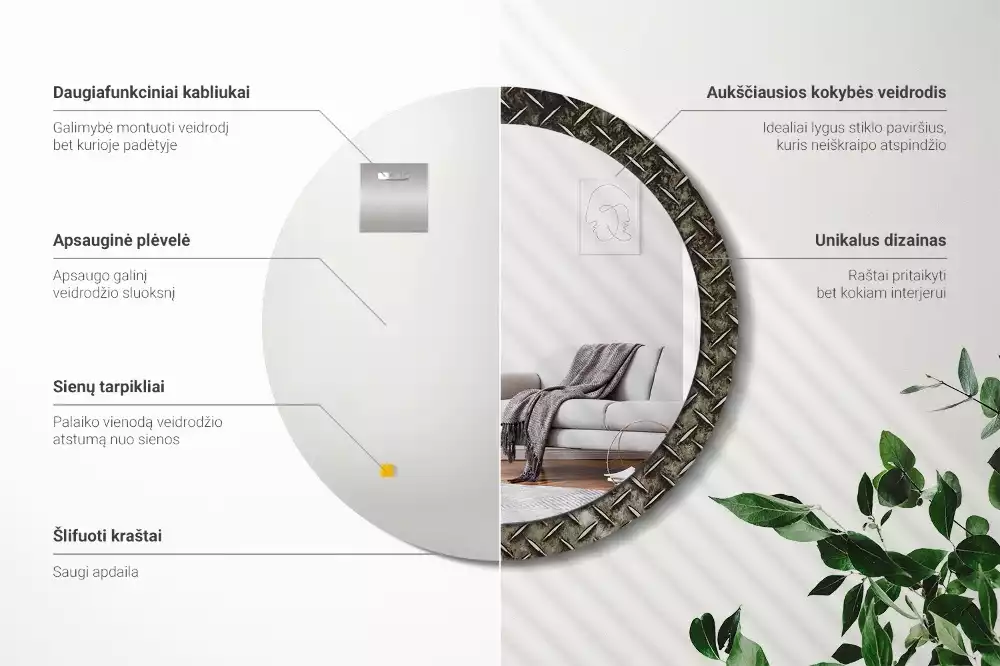 Lustro z drukowaną ramką w stalowej teksturze