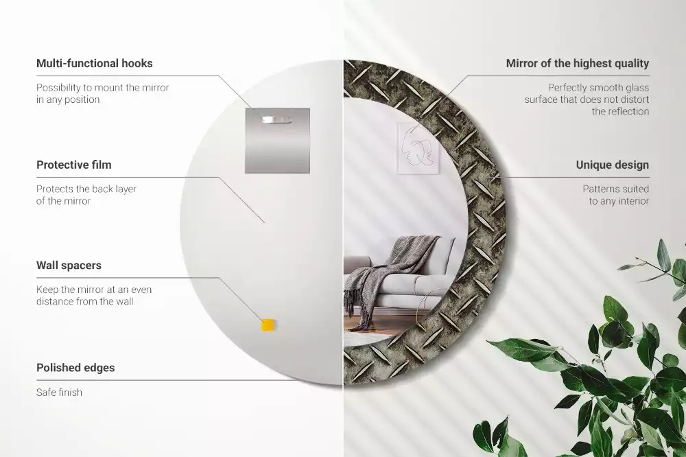 Lustro z drukowaną ramką w stalowej teksturze