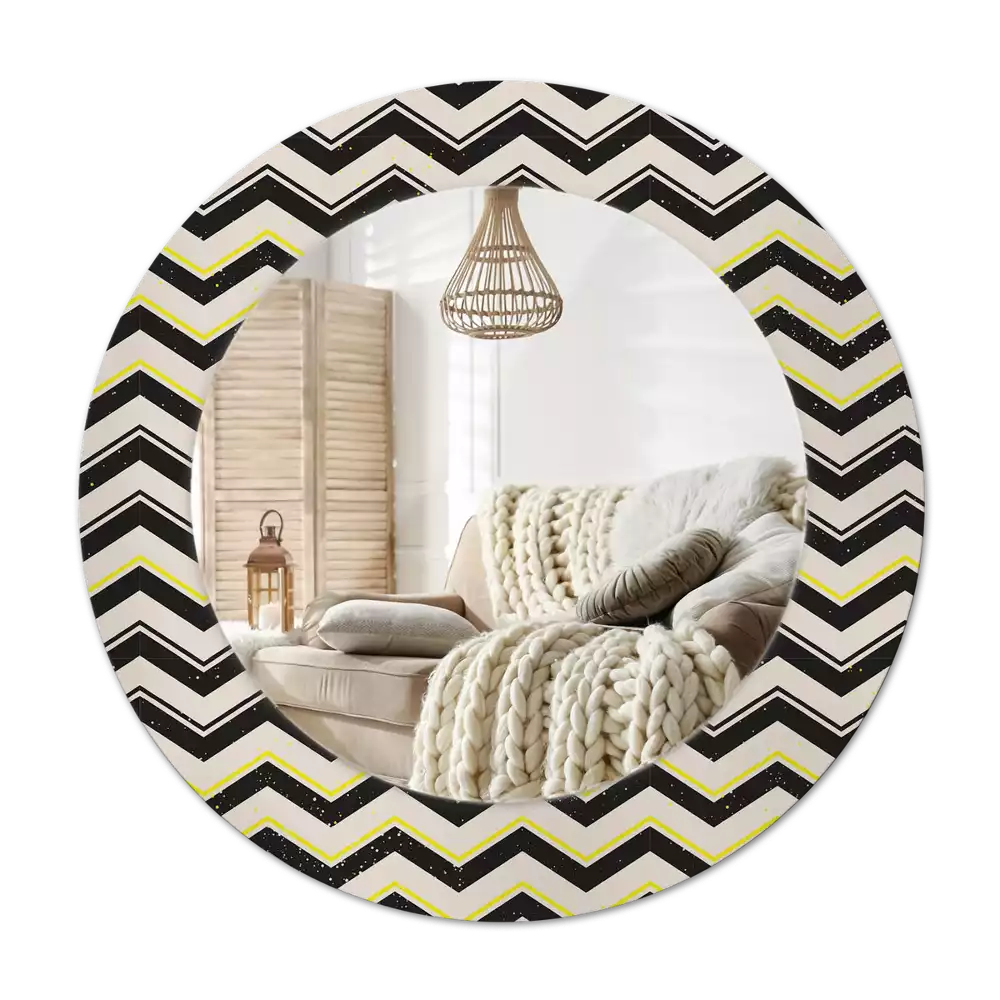 Lustro ścienne dekoracyjne o okrągłym kształcie z zygzakowatym wzorem