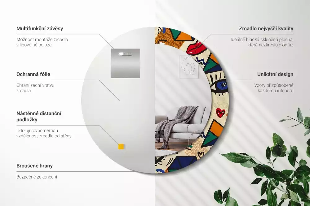 Lustro z drukowaną ramką w stylu pop art