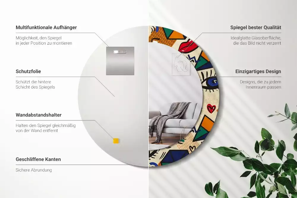 Lustro z drukowaną ramką w stylu pop art