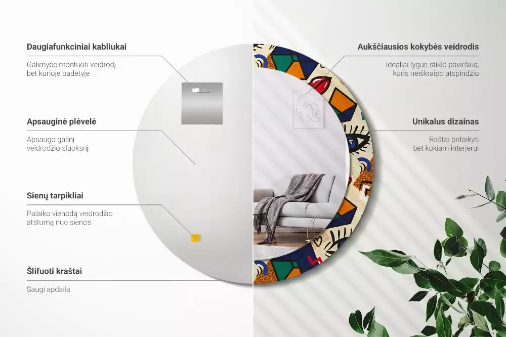 Lustro z drukowaną ramką w stylu pop art