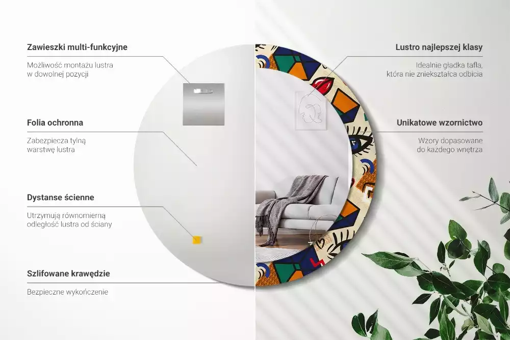 Lustro z drukowaną ramką w stylu pop art