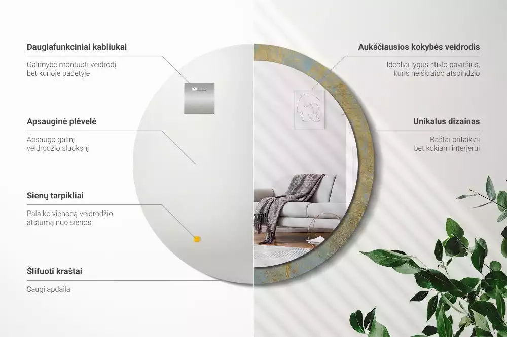 Lustro ścienne dekoracyjne w stylu loftowym o okrągłym kształcie