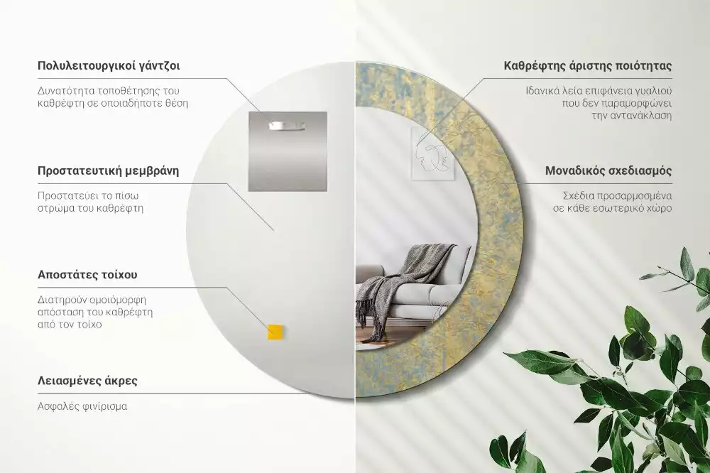 Lustro ścienne dekoracyjne w stylu loftowym o okrągłym kształcie