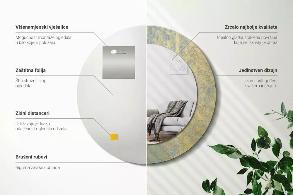 Lustro ścienne dekoracyjne w stylu loftowym o okrągłym kształcie