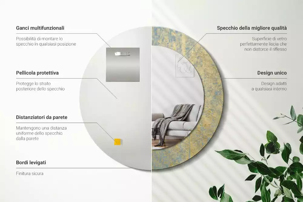 Lustro ścienne dekoracyjne w stylu loftowym o okrągłym kształcie