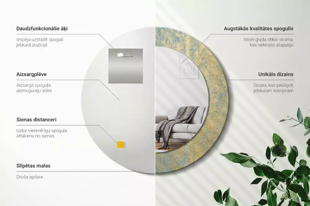 Lustro ścienne dekoracyjne w stylu loftowym o okrągłym kształcie