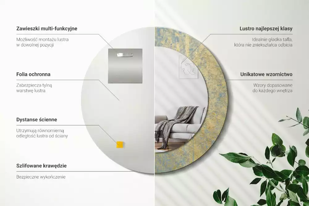 Lustro ścienne dekoracyjne w stylu loftowym o okrągłym kształcie