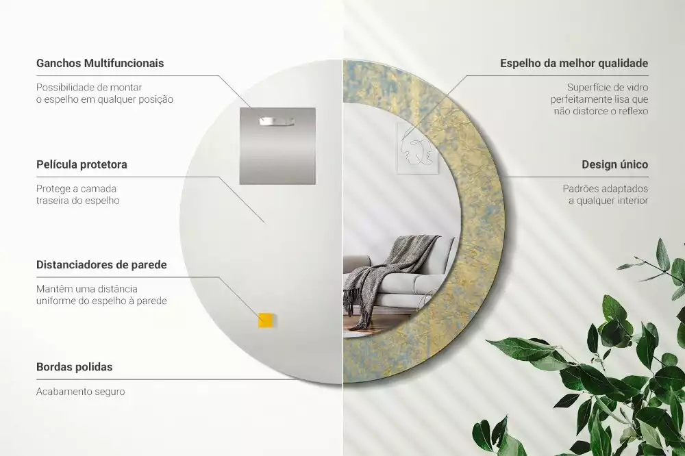 Lustro ścienne dekoracyjne w stylu loftowym o okrągłym kształcie