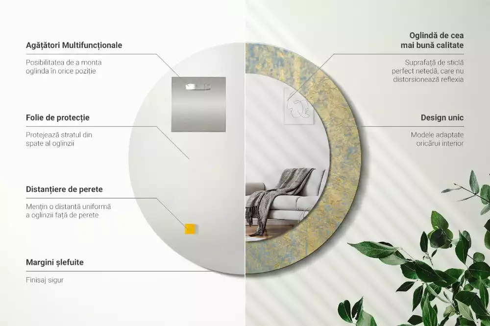 Lustro ścienne dekoracyjne w stylu loftowym o okrągłym kształcie